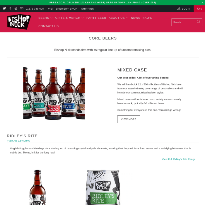Bishop Nick Brewery Shopify Store built by Solve My Problem