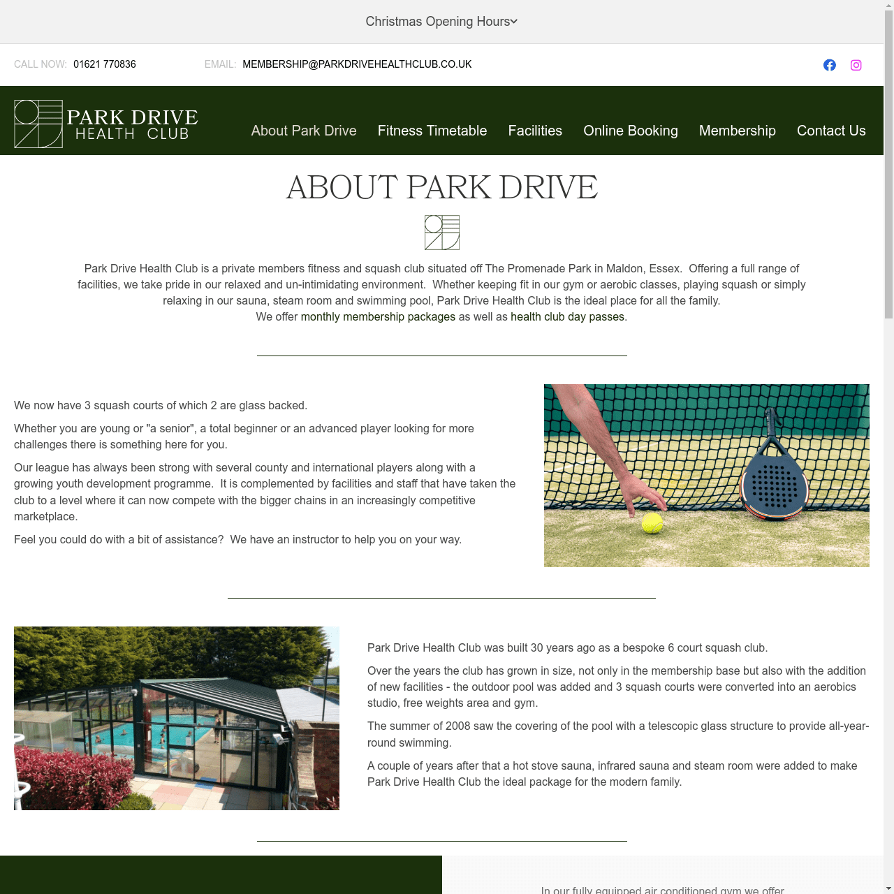 Park Drive Health Club Website built by Solve My Problem - About Park Drive Page