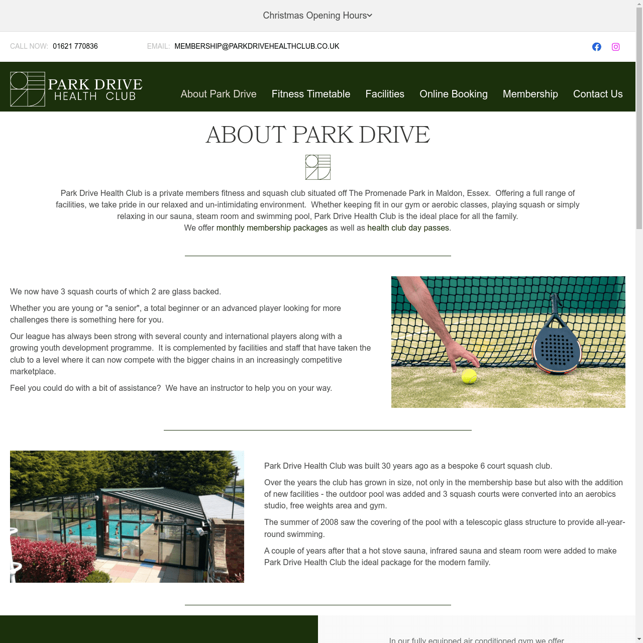 About Park Drive Health Club Park Drive Health Club Website built by Solve My Problem - About Park Drive Page