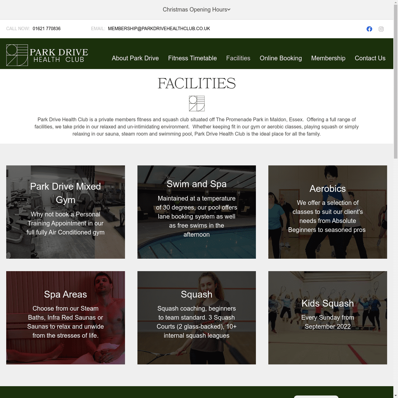 Facilities - Park Drive Health Club Maldon Website Park Drive Health Club Website built by Solve My Problem - Facilities Page