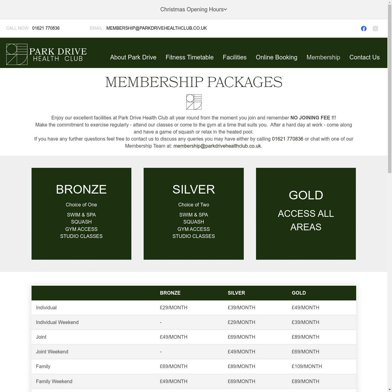 Membership - Park Drive Health Club Maldon Membership - Park Drive Health Club Maldon