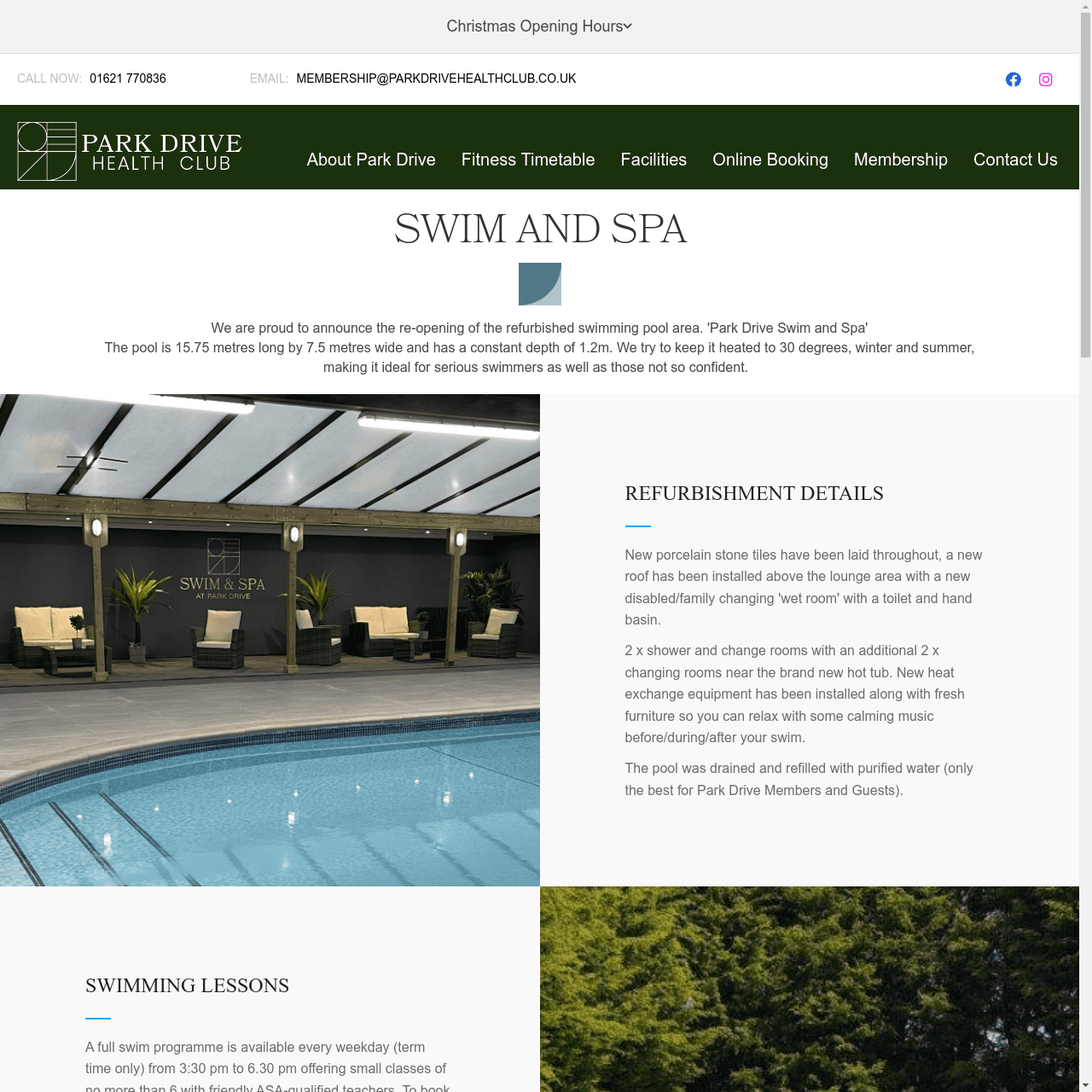 Park Drive Health Club Website built by Solve My Problem - Swim & Spa Page
