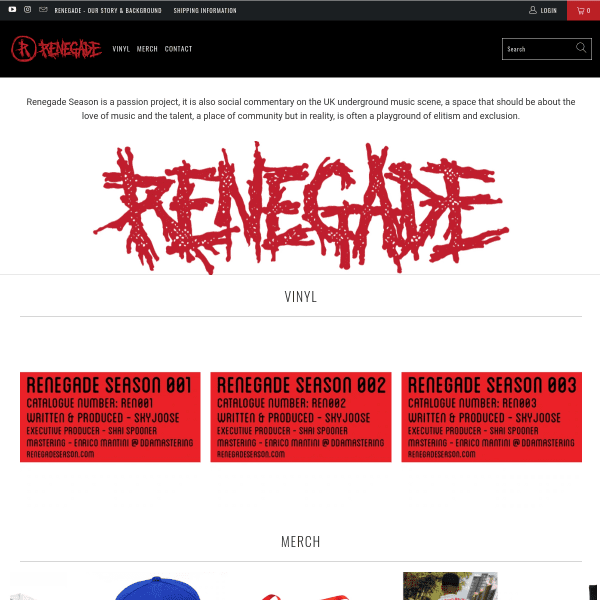 Renegade Season Home Page running on Shopify developed by Solve My Problem